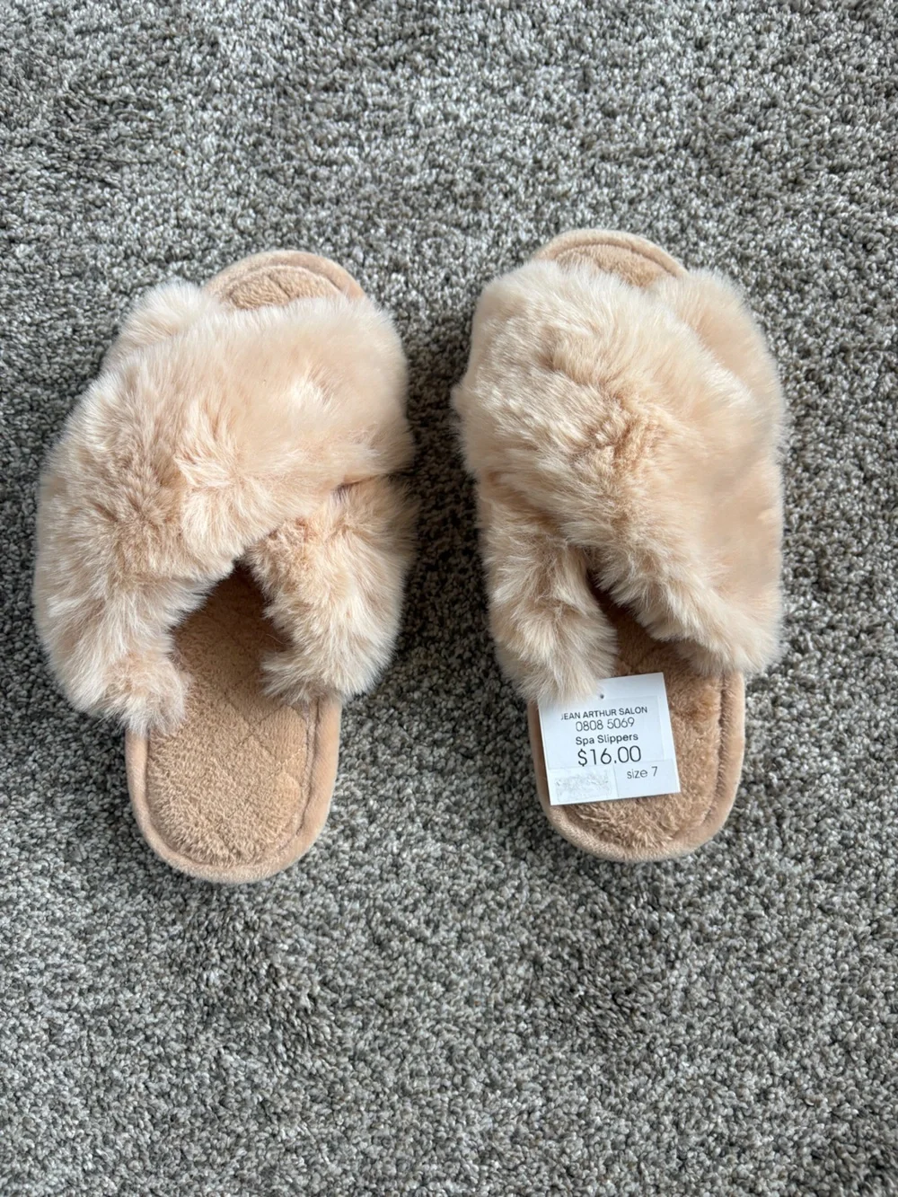 Plush Cross-Band Kids Slippers in Light Beige
